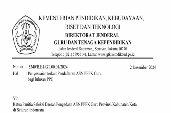 Penyesuaian terkait Pendaftaran ASN PPPK Guru bagi lulusan PPG
